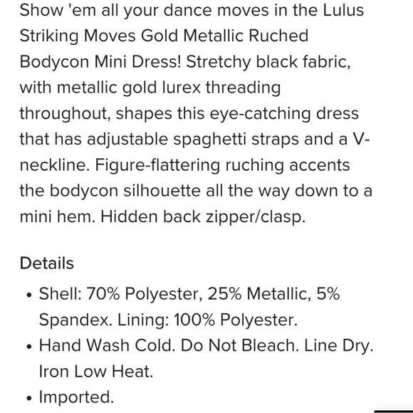 🆕️👗Lulus Gold Metallic  Ruched Bodycon Mini Dress, Sz Small - Picture 9 of 9